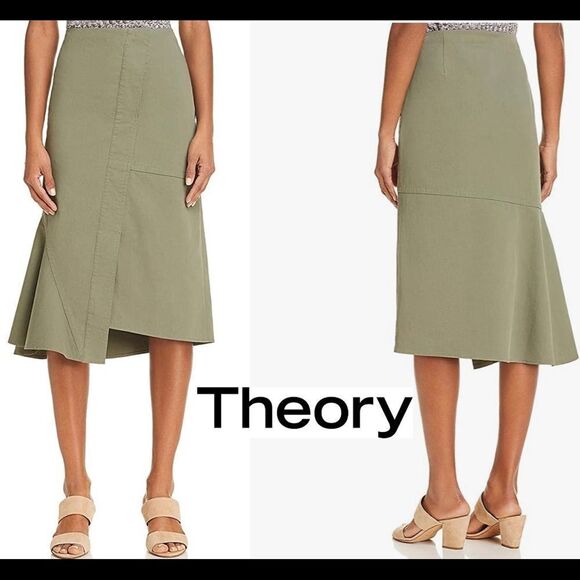 𝅺THEORY Reconstructed Side Slit Asymmetric Midi Skirt
Faded army green Sz 6 - Picture 1 of 16